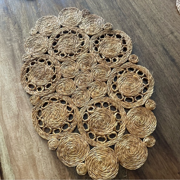 Vintage Jute Placemats Boho Natural Thick Woven Oval Lot of 6 - Picture 3 of 5